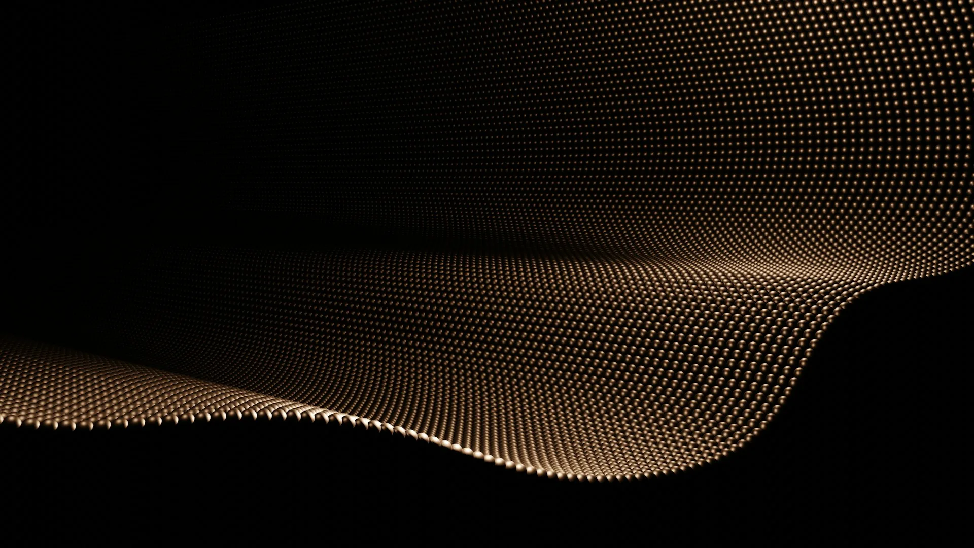 Abstract golden waveform pattern flowing across a deep black background