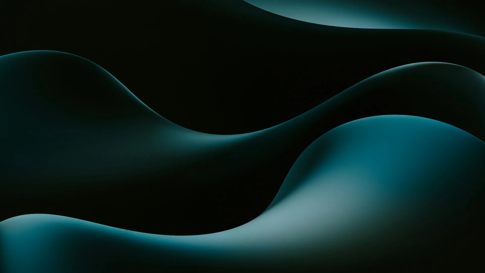 Dark teal wave shapes drifting across a black background